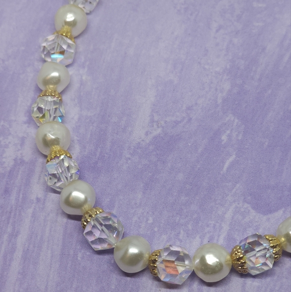 Vintage Laguna Faux Pearl Aurora Borealis AB Glass Crystal Necklace - Picture 4 of 6